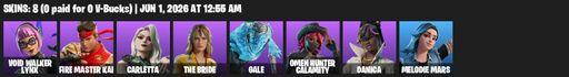 [PC/PSN/XBOX] | 8 skins | Void Walker Lynx | FIRE Master Kai | Carletta | The Bride | Gale | Omen Hunter Calamity | Danica | Melodie Mars | Full Access