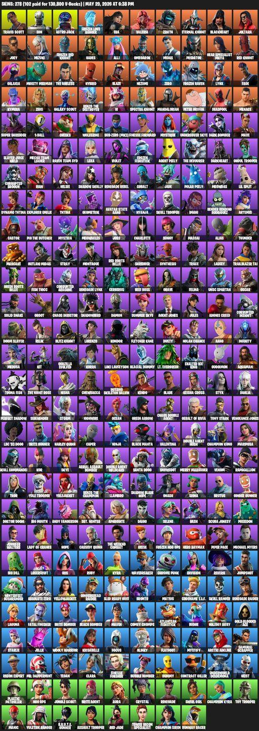 [PC] | 278 skins | Renegade Raider | Travis Scott | Eon | Astro Jack | Frozen Love Ranger | Era | Valeria | Zenith | Eternal Knight | Blackheart | Full Access