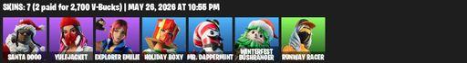 [PC/XBOX] | 7 skins | Santa Dogg | Yulejacket | Explorer Emilie | Holiday Boxy | Mr. Dappermint | Winterfest Bushranger | Runway Racer | Ember Pick | Full Access