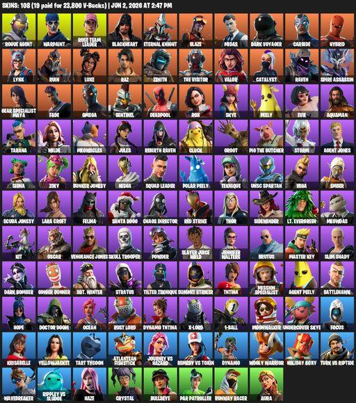 [PC/XBOX] | 108 skins | Take The L | OG STW | Omega | Lara Croft | Rogue Agent | Warpaint | Rose Team Leader | Blackheart | Eternal Knight | Blaze | Full Access