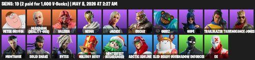 [PC] | 19 skins | Peter Griffin | Paradigm (Reality-659) | Valeria | Nisha | Jackie | Oscar | Grriz | Hope | Trailblazer Tai | Vengeance Jones | Full Access