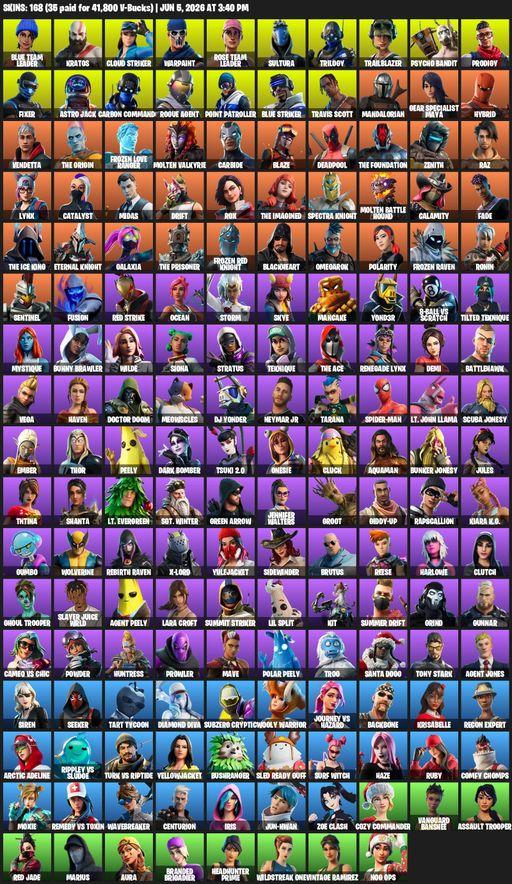 [PC/XBOX] | 168 skins | Leviathan Axe | OG STW | Travis Scott | Lara Croft | Blue Team Leader | Kratos | Cloud Striker | Warpaint | Rose Team Leader | Full Access