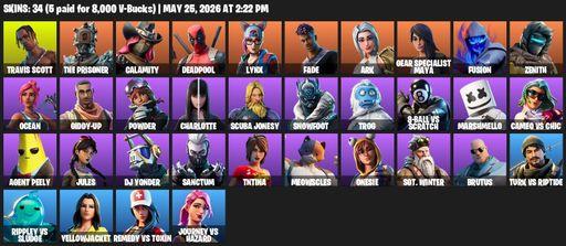 [PC/PSN/XBOX] | 34 skins | Travis Scott | The Prisoner | Calamity | Deadpool | Lynx | Fade | Ark | Gear Specialist Maya | Fusion | Zenith | Ocean | Full Access