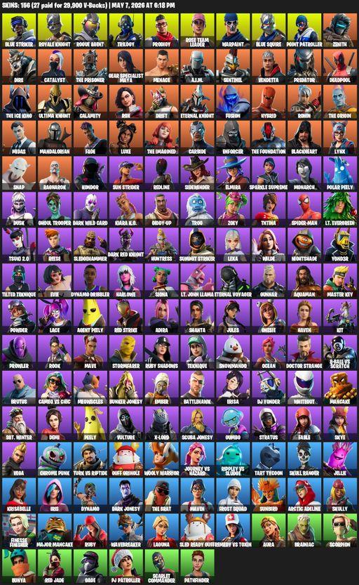 [PC/XBOX] | 156 skins | Merry Mint Axe | OG STW | Royale Knight | Blue Squire | Blue Striker | Rogue Agent | Trilogy | Prodigy | Rose Team Leader | Full Access