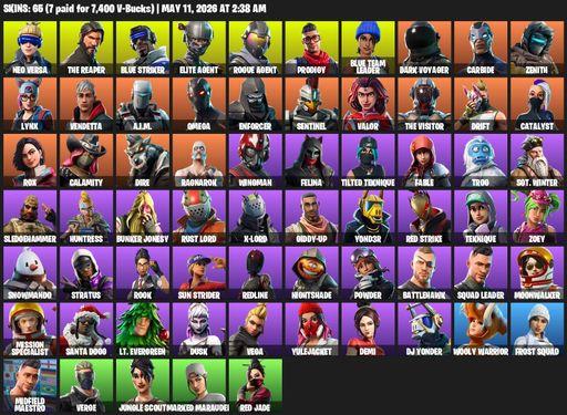 [PC/PSN/XBOX] | 65 skins | 550 V-bucks | Take The L | The Reaper | Elite Agent | Omega | Mako | Neo Versa | Blue Striker | Rogue Agent | Prodigy | Full Access