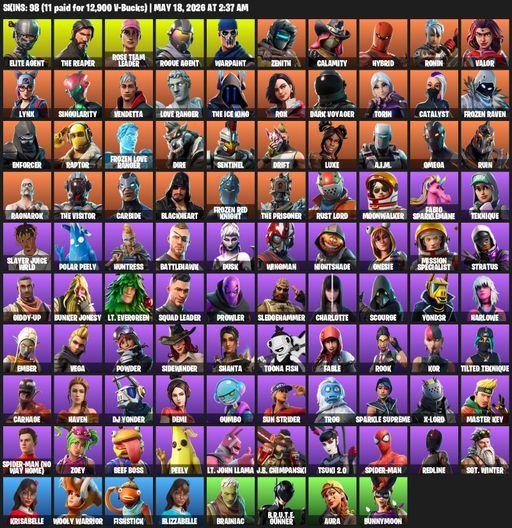 [PC/PSN/XBOX] | 98 skins | 1050 V-bucks | Take The L | OG STW | The Reaper | Elite Agent | Omega | Mako | Rose Team Leader | Rogue Agent | Warpaint | Full Access
