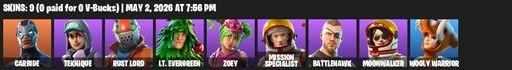 [PC/XBOX] | 9 skins | Take The L | Carbide | Teknique | Rust Lord | Lt. Evergreen | Zoey | Mission Specialist | Battlehawk | Moonwalker | Full Access
