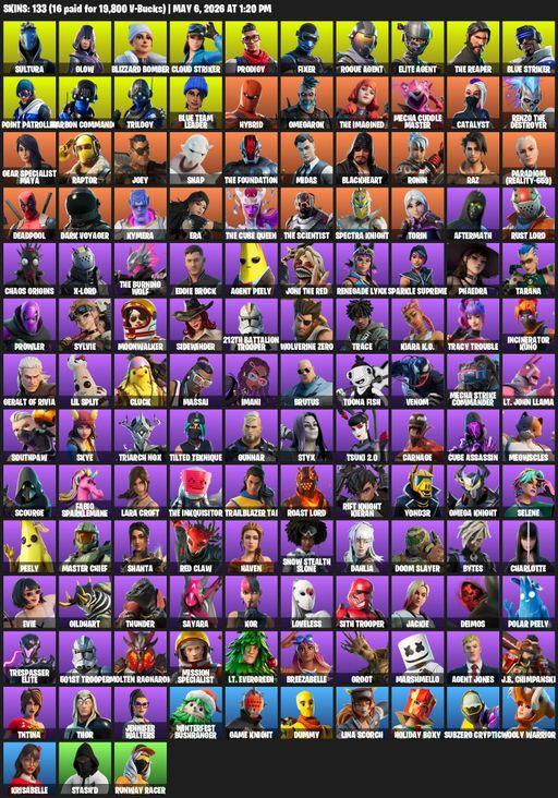 [PC/XBOX] | 133 skins | Take The L | The Reaper | Elite Agent | Lara Croft | Sultura | Glow | Blizzard Bomber | Cloud Striker | Prodigy | Fixer | Full Access
