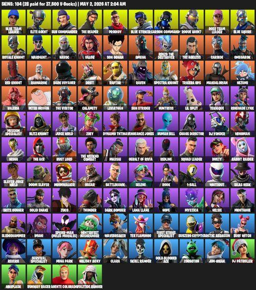 [PC/PSN/XBOX] | 104 skins | 650 V-bucks | Take The L | OG STW | Royale Knight | The Reaper | Elite Agent | Blue Squire | Omega | Blue Team Leader | Full Access