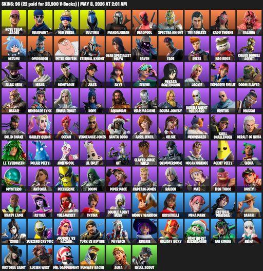 [PC/PSN/XBOX] | 96 skins | OG STW | Reaper Axe | Rose Team Leader | Warpaint | Neo Versa | Sultura | Mandalorian | Deadpool | Spectra Knight | Full Access