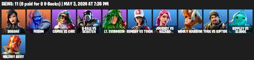 [PC/PSN/XBOX] | 11 skins | Sorana | Fusion | Cameo vs Chic | 8-Ball vs Scratch | Lt. Evergreen | Remedy vs Toxin | Journey vs Hazard | Wooly Warrior | Full Access