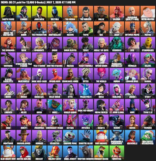[PC/XBOX] | 98 skins | 500 V-bucks | Darth Vader | Xander | John Wick | Sultura | The Origin | The Ageless | Malik | Valeria | Paradigm (Reality-659) | Full Access