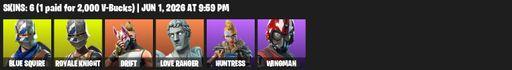 [PC/PSN/XBOX] | 6 skins | Royale Knight | Blue Squire | Drift | Love Ranger | Huntress | Wingman | Rift Edge | Pulse Axe | Default Pickaxe | Full Access