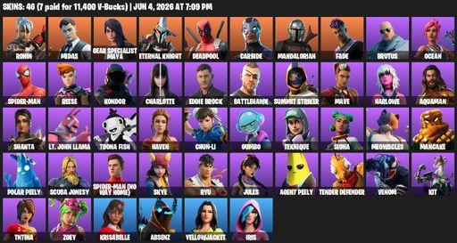 [PC/PSN/XBOX] | 46 skins | Ronin | Midas | Gear Specialist Maya | Eternal Knight | Deadpool | Carbide | Mandalorian | Fade | Brutus | Ocean | Full Access