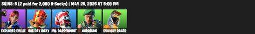 [PC/PSN/XBOX] | 5 skins | Explorer Emilie | Holiday Boxy | Mr. Dappermint | Garrison | Runway Racer | Dumbbell Driver | Premiere Poms | Backup Blades | Full Access