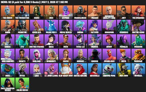 [PC/XBOX] | 52 skins | The Origin | The Foundation | Hades | Zeus | Kymera | Mandalorian | Menace | Paradigm (Reality-659) | Joey | The Imagined | Full Access