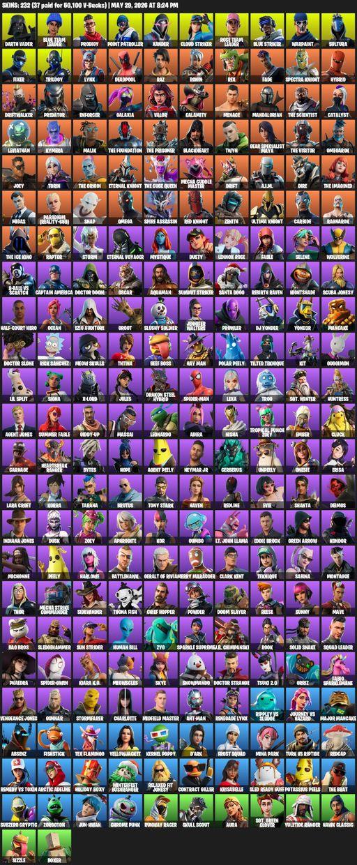 [PC/XBOX] | 232 skins | OG STW | Omega | Lara Croft | Darth Vader | Blue Team Leader | Prodigy | Point Patroller | Xander | Cloud Striker | Full Access