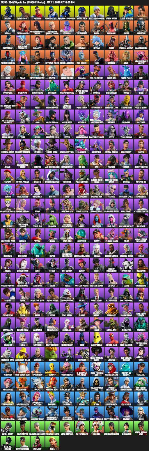 [PC/PSN/XBOX] | 294 skins | Travis Scott | Lara Croft | Trilogy | Prodigy | Point Patroller | Carbon Commando | Astro Jack | Blizzard Bomber | Full Access