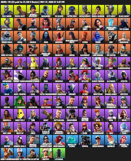[PC/PSN/XBOX] | 115 skins | Floss | Take The L | Black Knight | Travis Scott | Sparkle Specialist | Royale Knight | The Reaper | Elite Agent | Full Access