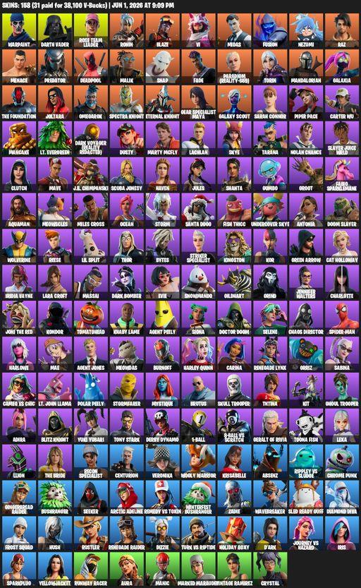[PC] | 158 skins | 2650 V-bucks | OG STW | Renegade Raider | Lara Croft | Reaper Axe | Warpaint | Darth Vader | Rose Team Leader | Ronin | Blaze | Vi | Full Access