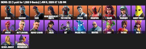 [PC/XBOX] | 22 skins | Omega | Carbide | Fade | Gear Specialist Maya | The Visitor | Midas | Deadpool | Valor | Teknique | Agent Peely | Ocean | Full Access