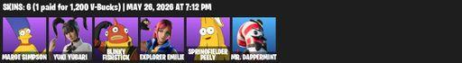 [PC/PSN/XBOX] | 6 skins | 500 V-bucks | Marge Simpson | Yuki Yubari | Blinky Fishstick | Explorer Emilie | Springfielder Peely | Mr. Dappermint | Full Access