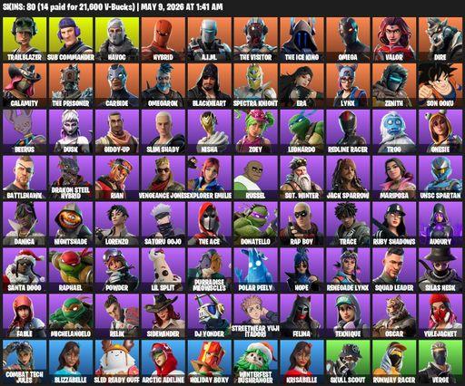 [PC/PSN] | 80 skins | Omega | Reaper Axe | Trailblazer | Sub Commander | Havoc | Hybrid | A.I.M. | The Visitor | The Ice King | Valor | Dire | Full Access