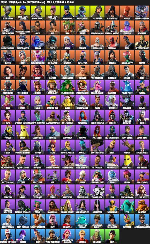 [PC/PSN/XBOX] | 158 skins | Leviathan Axe | Take The L | OG STW | The Reaper | Elite Agent | Omega | Lara Croft | Blue Team Leader | Rogue Agent | Full Access