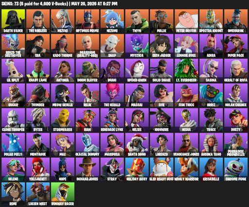 [PC/XBOX] | 73 skins | Darth Vader | The Ageless | Mizuki | Optimus Prime | Nezumi | Twyn | Malik | Peter Griffin | Spectra Knight | Omegarok | Full Access