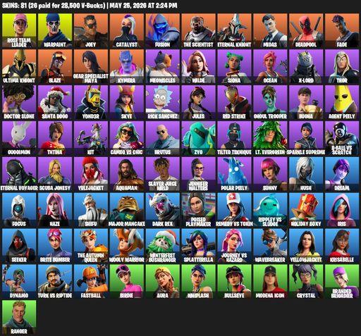 [PC/XBOX] | 81 skins | OG STW | Reaper Axe | Rose Team Leader | Warpaint | Joey | Catalyst | Fusion | The Scientist | Eternal Knight | Midas | Full Access