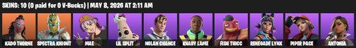 [PC/PSN/XBOX] | 10 skins | 600 V-bucks | Kado Thorne | Spectra Knight | Mae | Lil Split | Nolan Chance | Khaby Lame | Fish Thicc | Renegade Lynx | Full Access