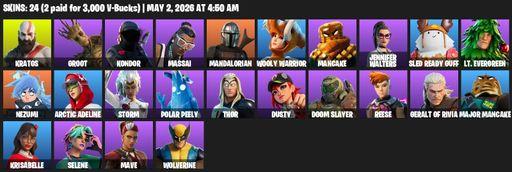 [PC/XBOX] | 24 skins | 1150 V-bucks | Leviathan Axe | Kratos | Groot | Kondor | Massai | Mandalorian | Wooly Warrior | Mancake | Jennifer Walters | Full Access