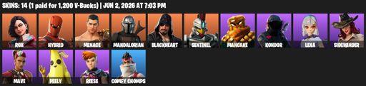[PC/PSN/XBOX] | 14 skins | 1100 V-bucks | Rox | Hybrid | Menace | Mandalorian | Blackheart | Sentinel | Mancake | Kondor | Lexa | Sidewinder | Mave | Full Access