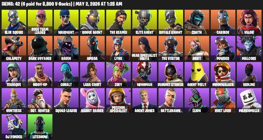 [PC/PSN/XBOX] | 42 skins | 700 V-bucks | Take The L | OG STW | Royale Knight | The Reaper | Elite Agent | Blue Squire | Omega | Lara Croft | Full Access