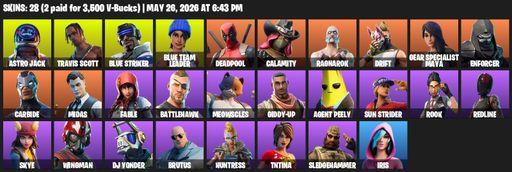 [PC] | 28 skins | 1350 V-bucks | Travis Scott | Astro Jack | Blue Striker | Blue Team Leader | Deadpool | Calamity | Ragnarok | Drift | Full Access