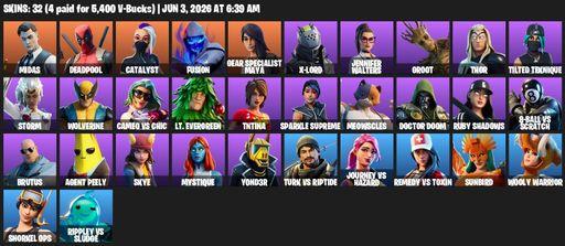 [PC/PSN/XBOX] | 32 skins | Midas | Deadpool | Catalyst | Fusion | Gear Specialist Maya | X-Lord | Jennifer Walters | Groot | Thor | Tilted Teknique | Full Access