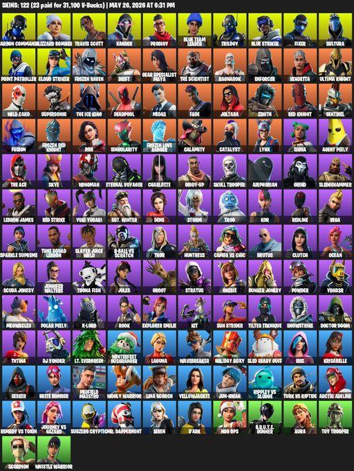 [PC/XBOX] | 122 skins | Travis Scott | Carbon Commando | Blizzard Bomber | Xander | Prodigy | Blue Team Leader | Trilogy | Blue Striker | Fixer | Full Access