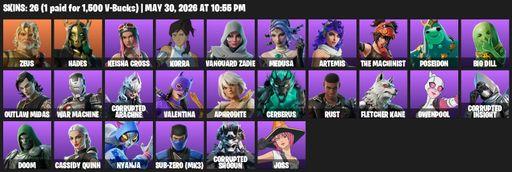[PC/XBOX] | 26 skins | Zeus | Hades | Keisha Cross | Korra | Vanguard Zadie | Medusa | Artemis | The Machinist | Poseidon | Big Dill | Outlaw Midas | Full Access
