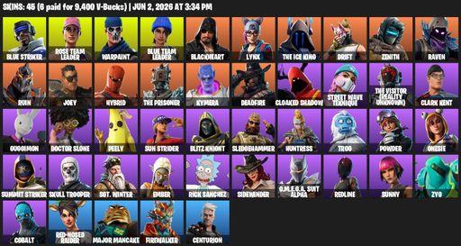 [PC] | 45 skins | OG STW | Blue Striker | Rose Team Leader | Warpaint | Blue Team Leader | Blackheart | Lynx | The Ice King | Drift | Zenith | Raven | Full Access