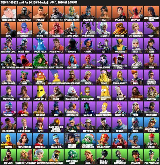 [PC/XBOX] | 100 skins | Leviathan Axe | Lara Croft | Peter Griffin | Mandalorian | Menace | The Scientist | Spectra Knight | Omegarok | Raz | Polarity | Full Access