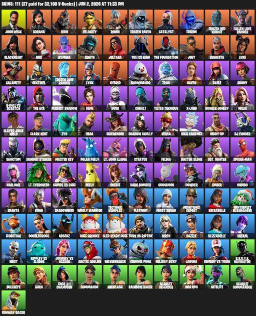 [PC/PSN] | 111 skins | 900 V-bucks | John Wick | Sorana | Ruin | Velocity | Ronin | Frozen Raven | Catalyst | Fusion | Frozen Red Knight | Full Access