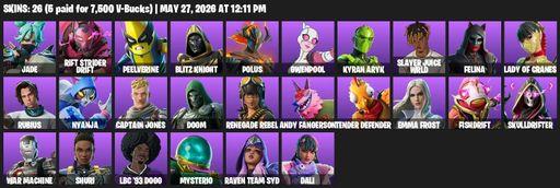 [PC/PSN/XBOX] | 26 skins | 500 V-bucks | Jade | Rift Strider Drift | Peelverine | Blitz Knight | Polus | Gwenpool | Kyran Aryk | Slayer Juice WRLD | Full Access
