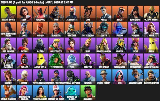 [PC/PSN/XBOX] | 56 skins | Travis Scott | Rox | Deadpool | Ruin | Catalyst | Luxe | Midas | Blaze | Blackheart | Ultima Knight | Gear Specialist Maya | Full Access