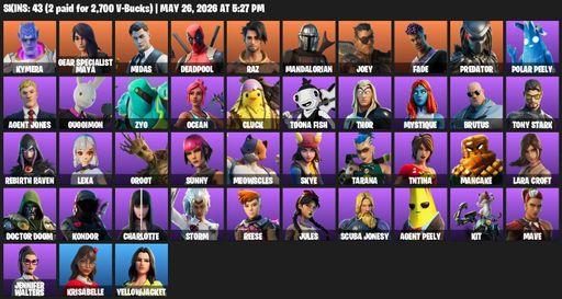 [PC/XBOX] | 43 skins | Lara Croft | Kymera | Gear Specialist Maya | Midas | Deadpool | Raz | Mandalorian | Joey | Fade | Predator | Polar Peely | Full Access