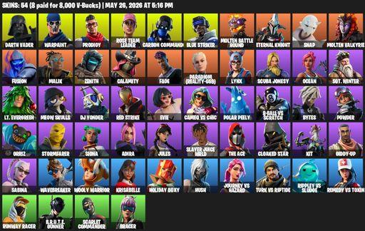 [PC/PSN] | 54 skins | 600 V-bucks | OG STW | Darth Vader | Warpaint | Prodigy | Rose Team Leader | Carbon Commando | Blue Striker | Full Access