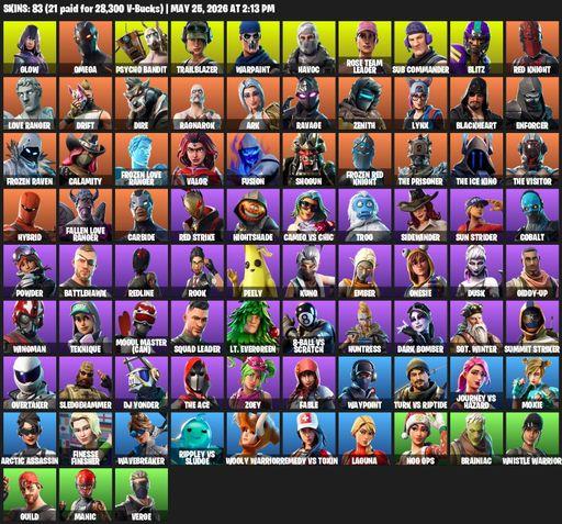 [PC/PSN/XBOX] | 83 skins | OG STW | Omega | Reaper Axe | Glow | Psycho Bandit | Trailblazer | Warpaint | Havoc | Rose Team Leader | Sub Commander | Full Access