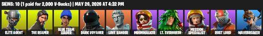 [PC/PSN/XBOX] | 10 skins | Take The L | The Reaper | Elite Agent | Blue Team Leader | Dark Voyager | Love Ranger | Moonwalker | Lt. Evergreen | Full Access