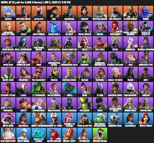 [PC/XBOX] | 87 skins | 700 V-bucks | Nezumi | Optimus Prime | Catalyst | Era | Omegarok | Sorana | Spectra Knight | The Scientist | Ultima Knight | Full Access