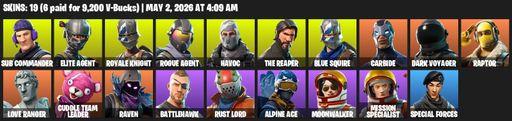 [PC/PSN/XBOX] | 19 skins | 500 V-bucks | Take The L | Royale Knight | The Reaper | Elite Agent | Blue Squire | Sub Commander | Rogue Agent | Havoc | Full Access