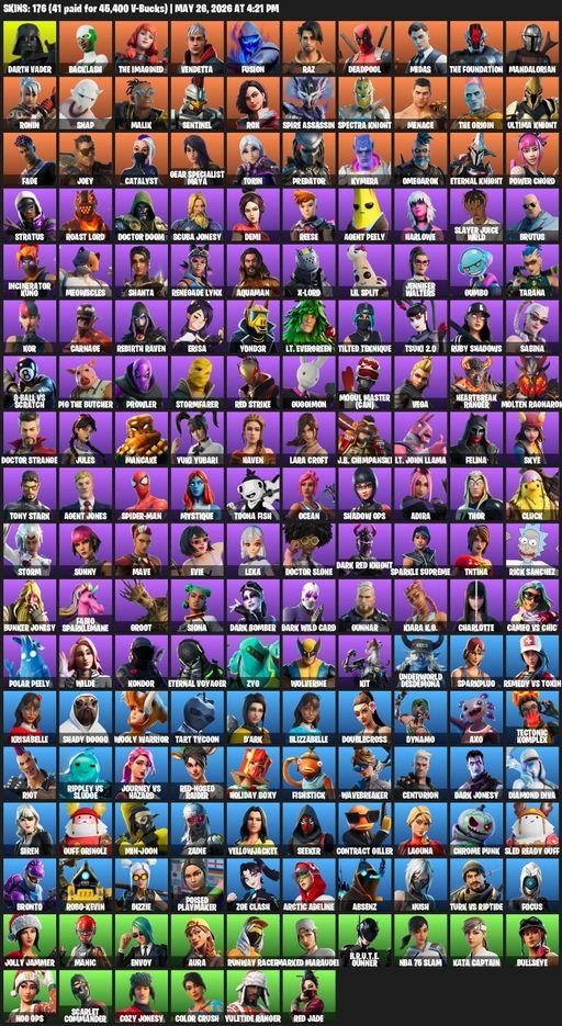 [PC/PSN/XBOX] | 176 skins | Merry Mint Axe | Lara Croft | Darth Vader | Backlash | The Imagined | Vendetta | Fusion | Raz | Deadpool | Midas | Full Access